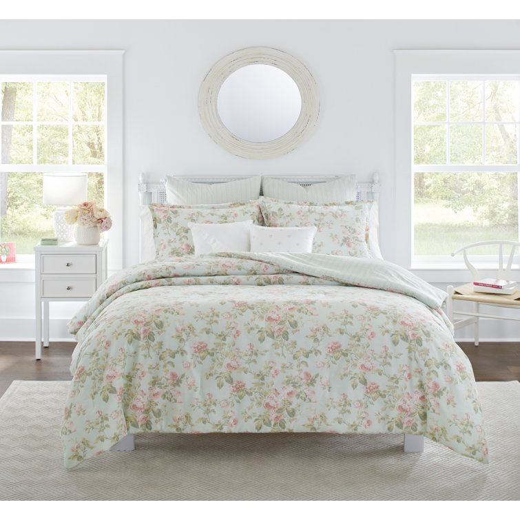 Laura Ashley Madelynn Green Floral Cotton Comforter Bonus Set & Reviews Wayfair